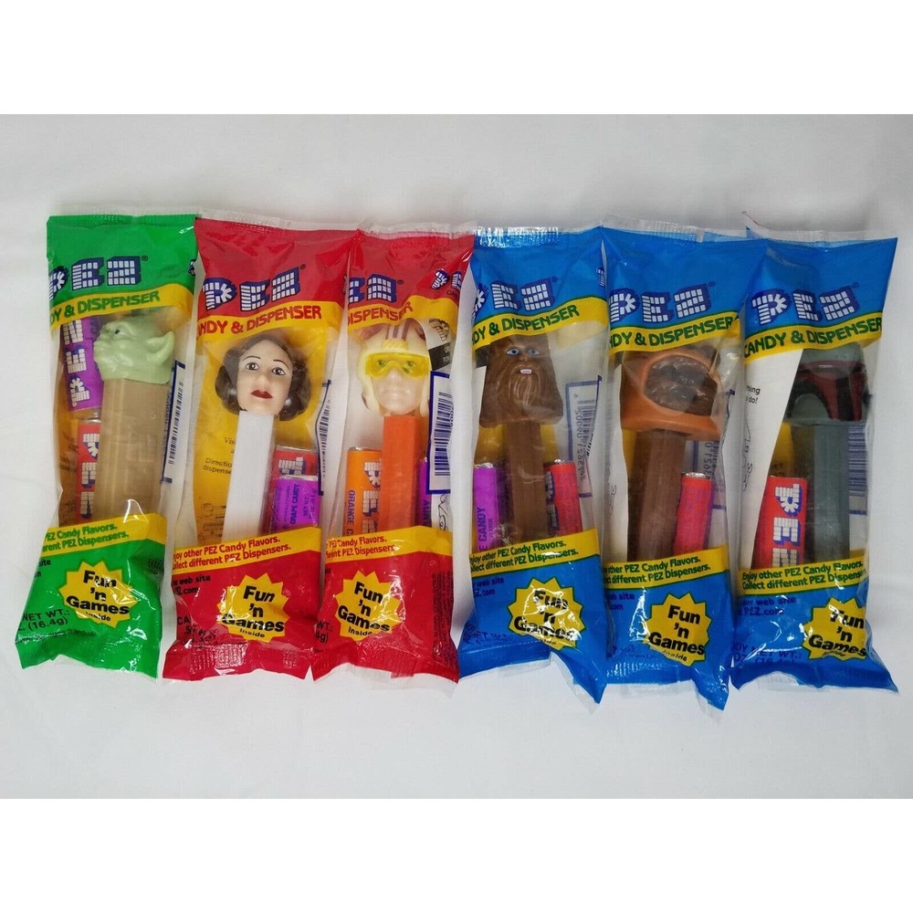 Lot of 6 Vintage Star Wars Pez Leia Ewok Bobba Fett Chewbacca Luke Yoda
